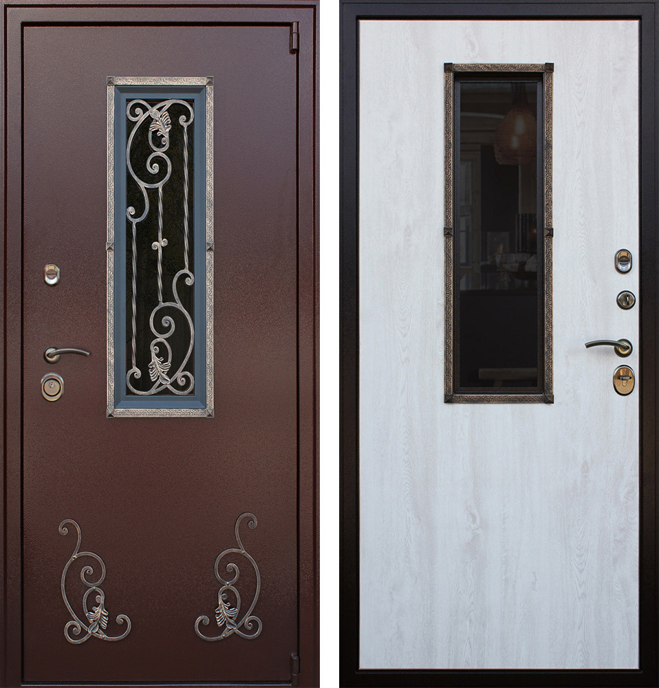 Дверь стальная наружная с ковкой и окном в частный дом ЛД-791 уличная