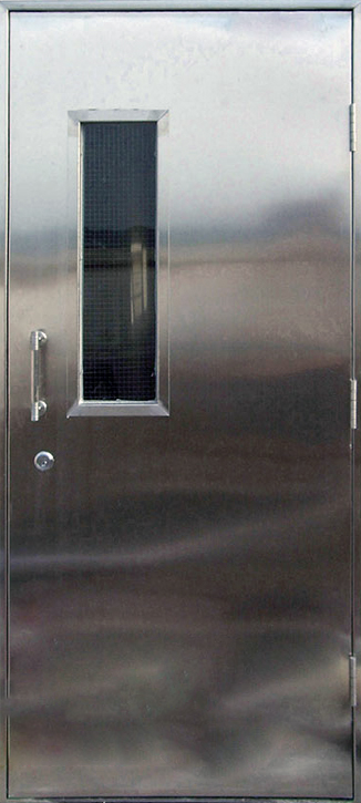 Дверь входная ЛД-418 из нержавеющей стали с окном