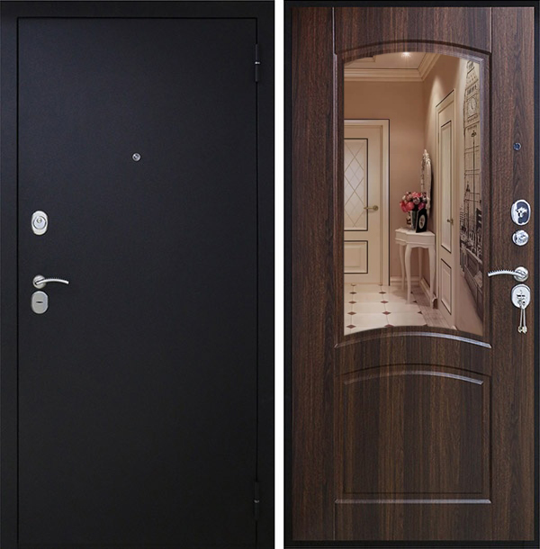 Металлическая входная дверь с зеркалом ЛД-856 черный/венге