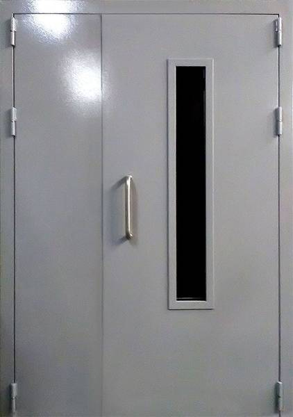 Тамбурная двустворчатая дверь ЛД-127 стеклопакет однокамерный и ручка-скоба