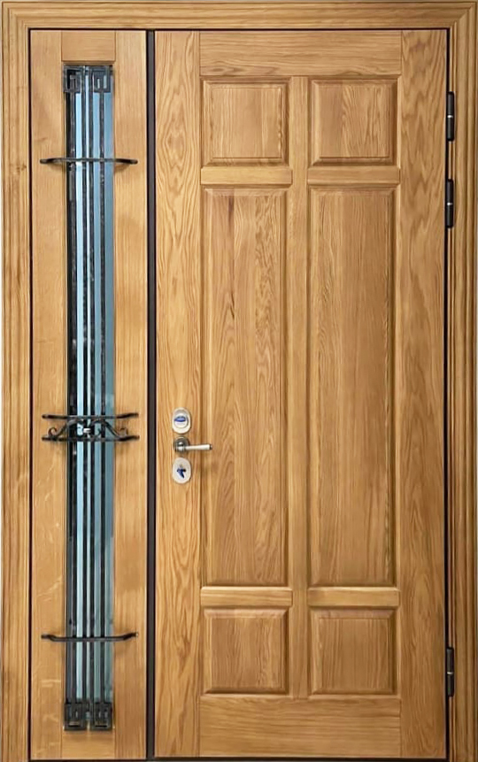 Входная дверь МДФ с ковкой и стеклом ЛД-865 цвет натуральный