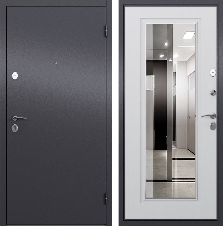 Входная дверь в квартиру с зеркалом ЛД-849 серый с порошковым напылением/белый